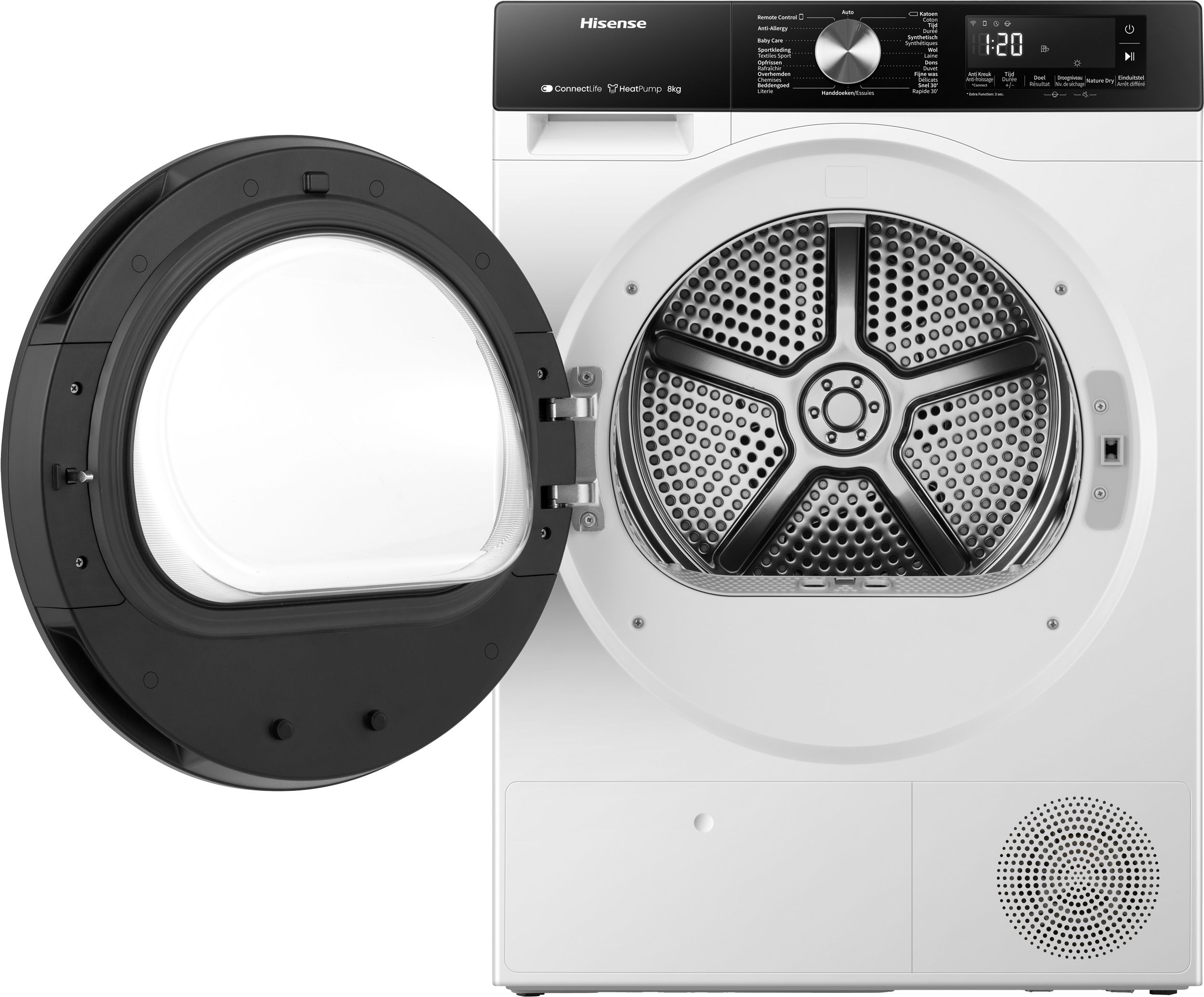 Hisense DH3S802BW2 - Warmtepompdroger - 8kg - A++ - ConnectLife - Trommelverlichting - AutoDry - Allergy Care