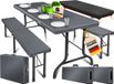 Kesser set de table de bière 3 pièces - table pliante et 2 bancs - 183x76x74 cm - jusqu'à 10 personnes - rotin anthracite