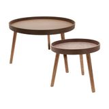 Well Home Set met 2 ronde bijzettafels met drie poten van donker walnoot, Ø 60 cm en Ø 38 cm