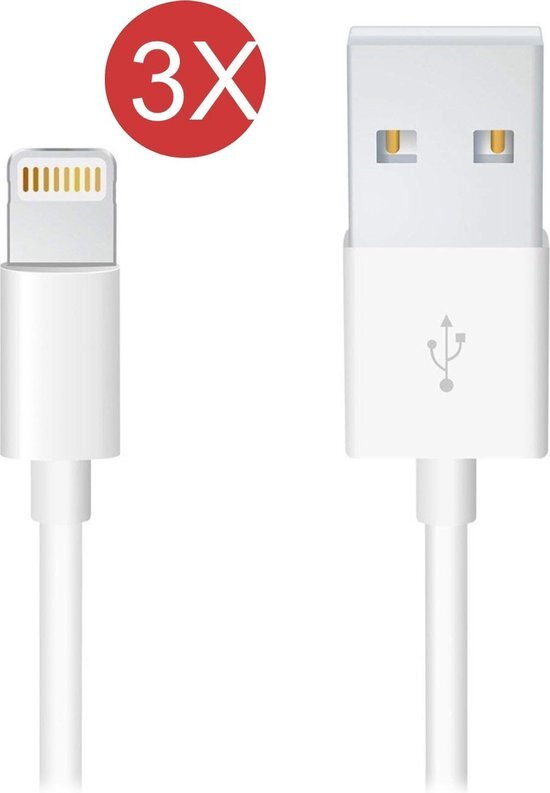 TechNow 3 Stuks Lightning Kabel naar USB voor Oplader - 1 Meter Lightningcable - Oplaadkabel voor Apple iPhone XR / XS Max / XS / 8 Plus / 7 / 6 + voor Apple iPad 9.7 2018 / 2017 / Pro / Mini / 2/3/4