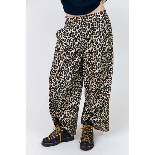 Lollys Laundry wide leg casual broek met panterprint - lichtbruin