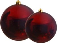 Decoris Grote Kerstballen - 2 stuks - Donkerrood - Kunststof - 14 & 20 cm