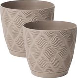 Form Plastic Plantenpot/bloempot New Age - 2x - kunststof - beige - D17 x H15 cm - met opvang schotel - rond