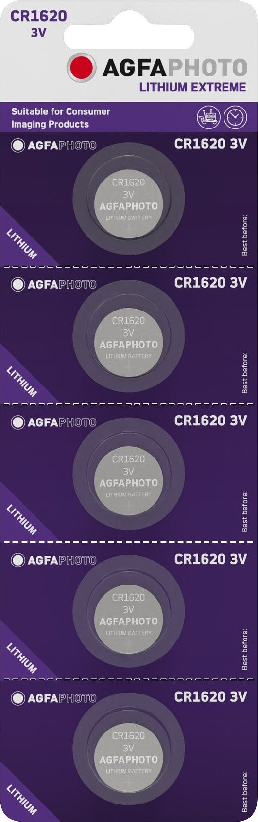 Agfaphoto Agfaphoto Batterij Lithium, knoopcel, CR1620, 3V Extreme, retailblister (5-pack)