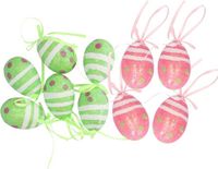 Merkloos / Sans marque Koopman International Decoratie paaseieren hangend - 12x stuks - groen/roze - piepschuim - 6 cm