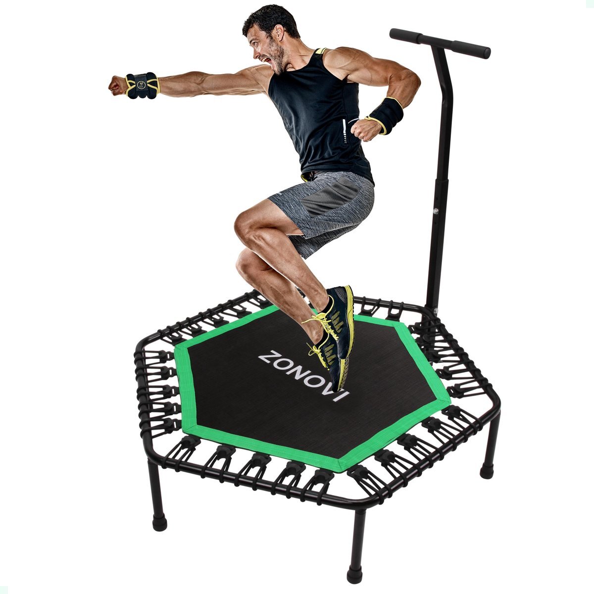 Zonovi Fitness Trampoline 250 Kilo – Mini Trampoline – Kleine Trampoline – Sport Trampoline – Met Elastieken – Zwart – Groen – 106 cm – 42 inch.