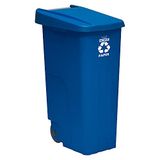 WELL HOME MOBILIARIO & DECORACIÓN Reservoir voor recycling, 110 l, met deksel, ideaal voor recycling van papier en karton, met rollen, blauw, 110 l
