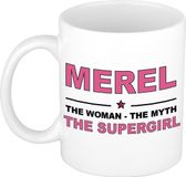 Bellatio Decorations naam cadeau mok - Merel - Woman Myth Supergirl - koffiemok - 300 ml - collega - moederdag