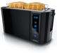 Arendo Langschlitz-Toaster 1500 W für 4 Scheiben, Toastautomat mit Touchpanel, Display mit Restzeitanzeige, 7 Bräunungsstufen, Brötchenaufsatz, Edelstahl, schwarz hochglanz