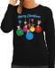 Bellatio Decorations Kersttrui / sweater dames - kerstballen - zwart - kerstdiertjes - Merry Christmas XS