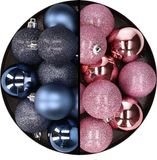 Merkloos / Sans marque Billiet - Vanlaere 24x stuks kunststof kerstballen mix van donkerblauw en roze 6 cm