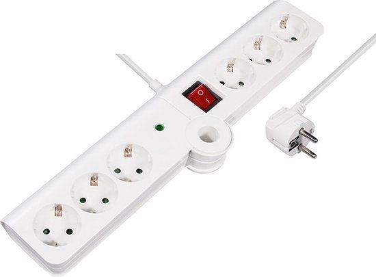 MaxTrack Stekkerdoos - 6-voudig - 5 meter - Wit - Met overspanningsbeveiliging