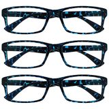 Leesbril Blauwe Schildpad Lezers Waarde 3 Stuks Mannen Vrouwen UVR3092BL +3,00