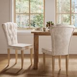 SHOPENTRA Eetkamerstoelen set van 2 beige fluweel met knooptufting, spijkerdecoratie en houten poten