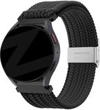 Bandz Hoogwaardig gevlochten bandje met klemsluiting geschikt voor Garmin Vivoactive 6 / 5 / 3 / Vivomove / 3 / HR / Style / Luxe / Sport / Trend / Forerunner 645 / 570 / 245 / 170 / 165 / 70 / 55 / Venu / SQ / SQ2 / 2 Plus / Approach S12 - Zwart