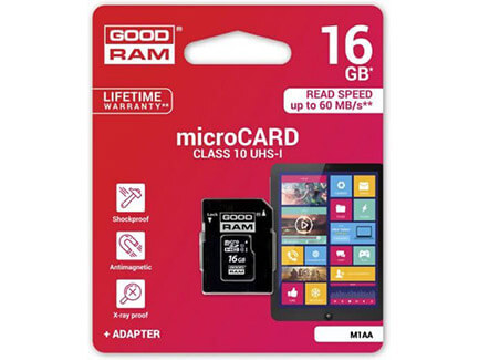Goodram microSD-kaart 16 GB klasse 10 UHS I met adapter