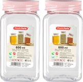 PlasticForte Pot de stockage/conservation - 2x - 600 ml - plastique - vieux rose - B7 x H15 cm