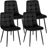 CLP Antibes Set van 4 Eetkamerstoelen - Zonder armleuning - Metaal frame - Velvet - Fluweel/zwart