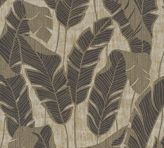 A.S. Création Jade 2 Botanisch Behang - Beige Zwart - Vliesbehang met Bladeren - 10.05m x 0.53m