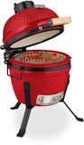 Merkloos / Sans marque Relaxdays Kamado barbecue - Ø 26 cm - keramisch - met thermometer - deksel - rood