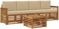vidaXL - Bankenset - 5-delig - Natuurlijk en Beige - Massief Acacia Hout