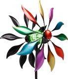 Spetebo Metal windmolen met LED-verlichting - ongeveer 140 x Ø 38 cm - Tuindecoratie, verlicht met zonne-energie