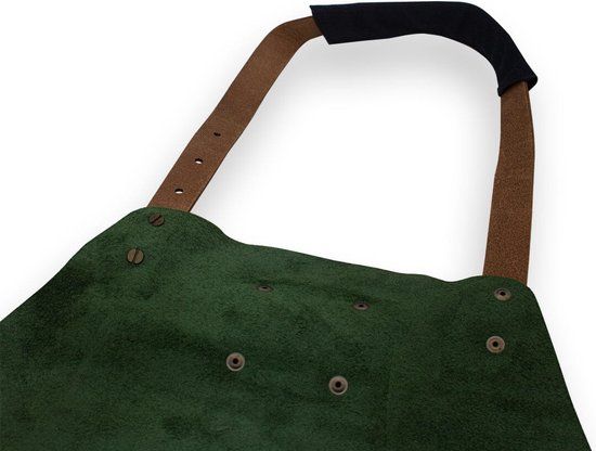 Witloft - Classic Leren Schort XXL Groen/Cognac | Handgemaakt Leren Schort | BBQ, Koken & Werkplaats