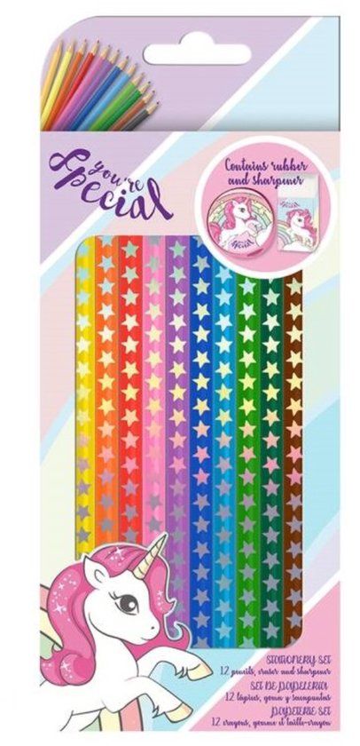 Unicorn Kleurpotlodenset 12 kleuren met gum en puntenslijper
