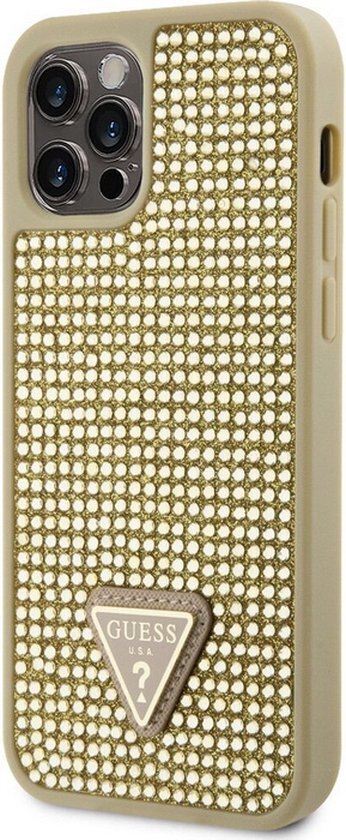 Guess Rhinestones Triangle Logo Back Cover - Geschikt voor Apple iPhone 12/12 Pro (6.1") - Goud