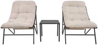 MonsterShop Bistroset - Grijs - 3-delig - Loungestoel, Salontafel, Crème Kussens
