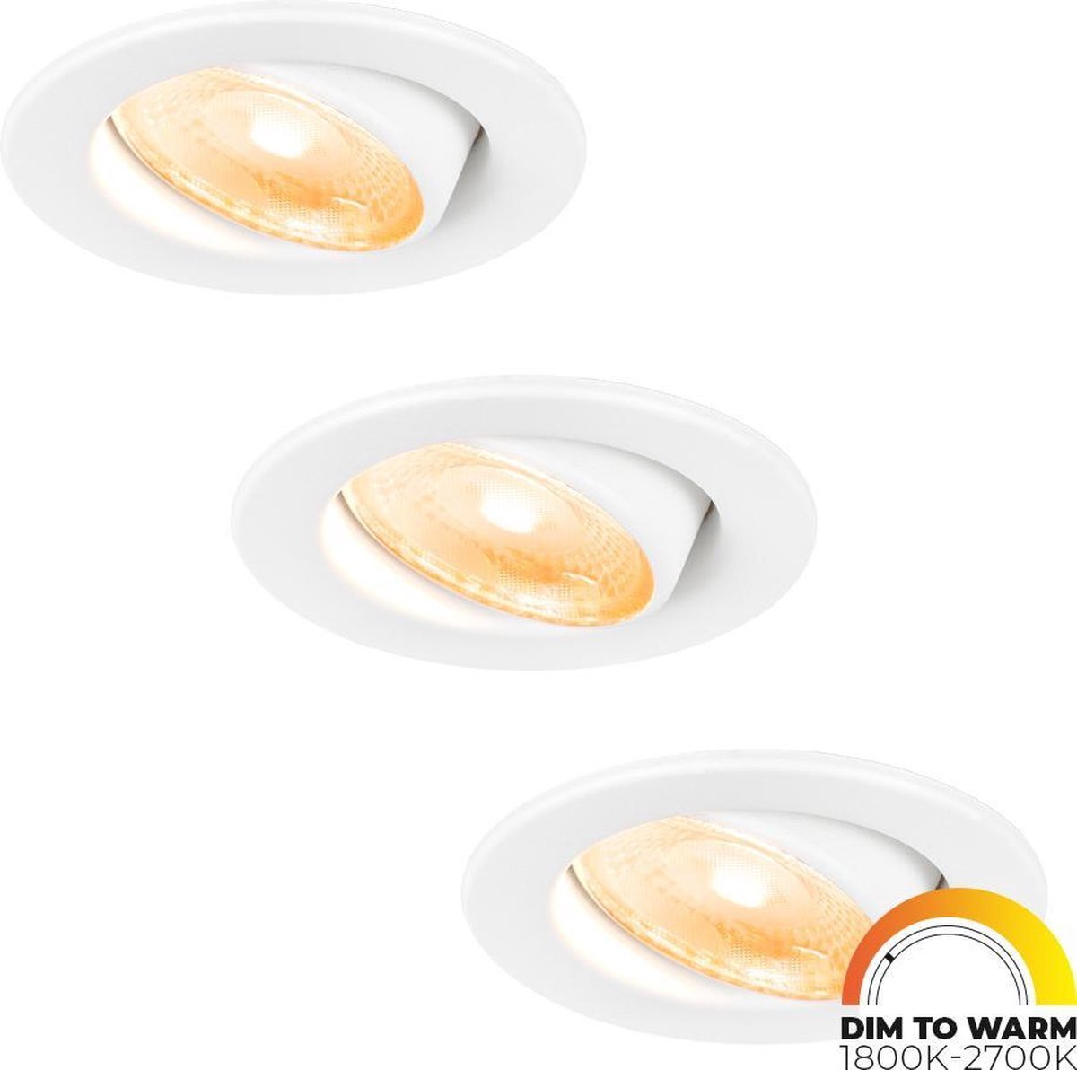 HOFTRONIC 3x Malta - Dim to warm inbouwspot - LED - Rond zaagmaat 60-67mm - Wit - Dimbaar - Kantelbaar - 5 Watt - 480 lumen - 230V - 1800-2700K - Plafondspots - Inbouwspot voor badkamer en buiten -