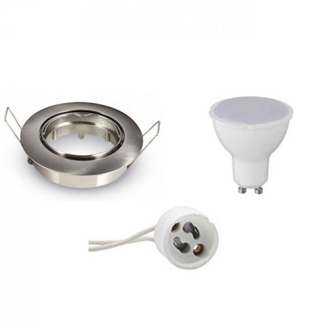 BES LED LED Spot Set - GU10 Fitting - Inbouw Rond - Mat Chroom - 8W - Warm Wit 3000K - Kantelbaar Ø90mm