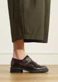 Manfield - Dames - Donkerbruine leren loafers met gespsluiting - Maat 37