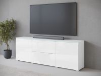 VITTORIO Meuble TV-HiFi 2 portes 2 tiroirs blanc/blanc brillant avec LED