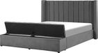 Beliani NOYERS - Grijs Fluweel Tweepersoonsbed - 140 x 200 cm - Lattenbodem
