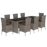 vidaXL 9-delige tuinset met kussens, polyrattan, grijs