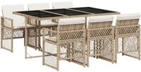 vidaXL 7-delige tuinset met kussens, polyrattan, beige