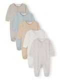 Minoti Baby pyjama 5-pack unisex onesie met voetjes - beige
