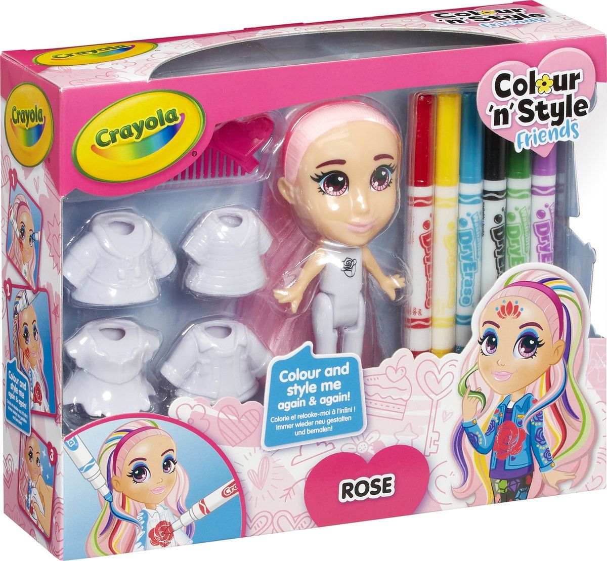 Crayola Goliath Colour ‘N’ Style Friends Rose, Pop voor Kinderen Vanaf Drie Jaar, Teken en Versier je Eigen Pop, Knutsel erop los, Luxe Meisjesspeelgoed geschikt als Cadeau