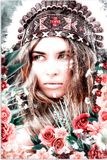 PosterMonkey Poster 40x60 cm - Vrouw - Bloemen - Indianentooi - Rozen - Kamer decoratie - Papier