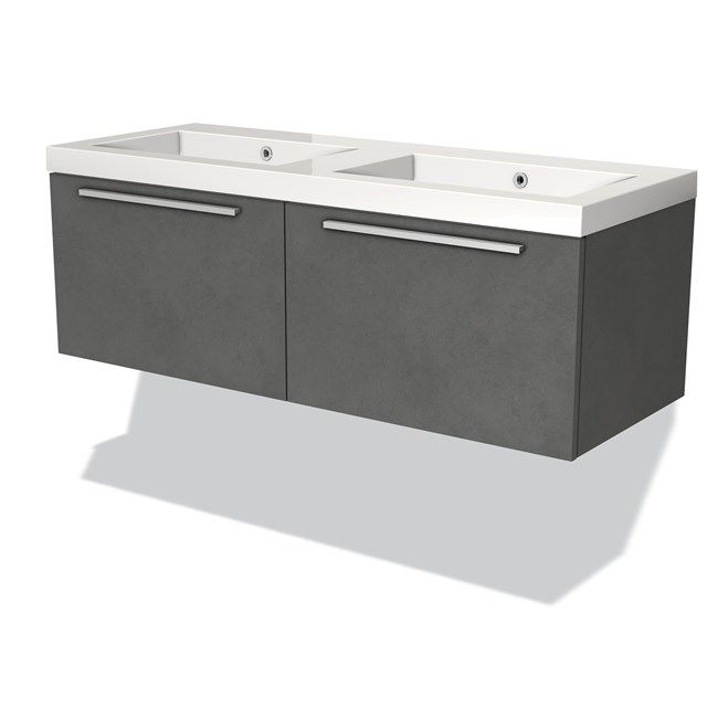 Maxaro Badkamermeubel 120cm Modulo Donkergrijs Beton 2 Lades Vlak Wastafel Mineraalmarmer