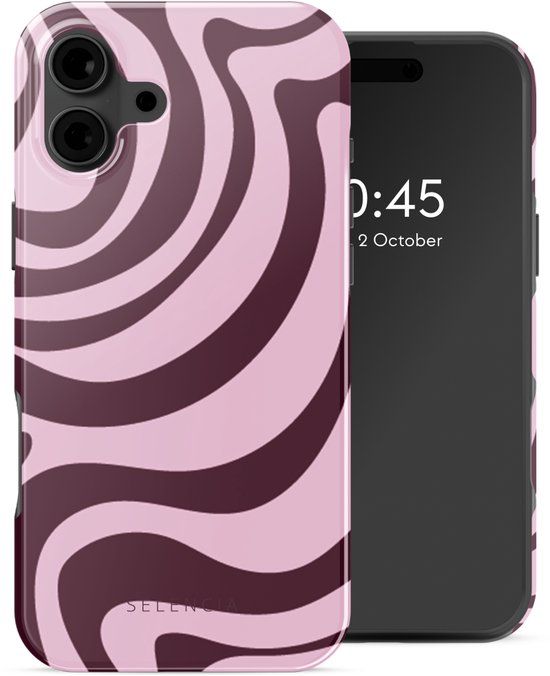 Selencia Hoesje - Geschikt voor Apple iPhone 16 - Backcover geschikt voor MagSafe - Wavy Swirl Pink Plum