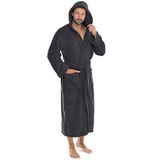 CelinaTex Florida badjas, capuchon, effen, lang, opgestikte zakken, Unisex, microvezel, koraalfleece, antraciet, XXXL