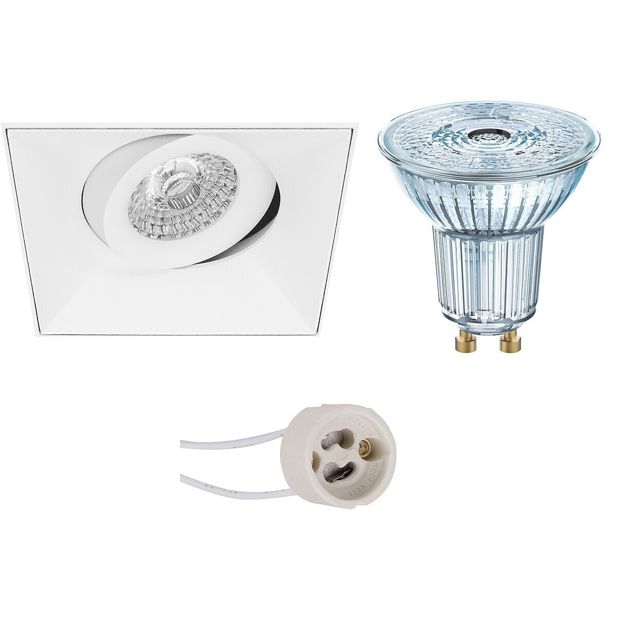 Osram - LED Spot Set - Parathom PAR16 940 36D - Pragmi Nivas Pro - GU10 Fitting - Dimbaar - Inbouw Vierkant - Mat Wit - 3.7W - Natuurlijk Wit 4000K - Trimless - Kantelbaar - 150mm