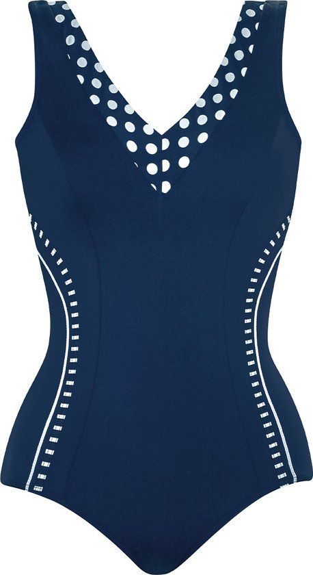 Sunmarin badpak Basic nachtblauw gestipt dames maat 100B