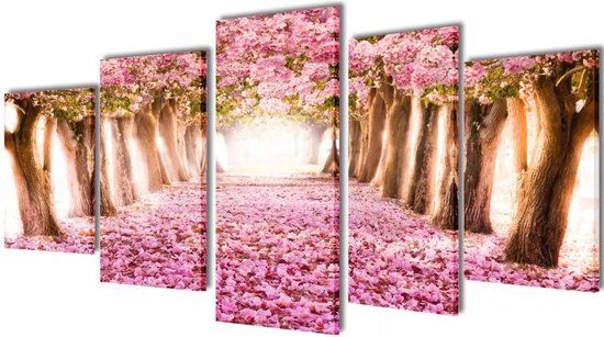 vidaXL Canvas muurdruk print set kersenbloesem 200 x 100 cm