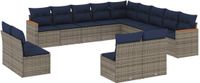 vidaXL 13-delige tuinbankset met kussens, grijs, polyrotan