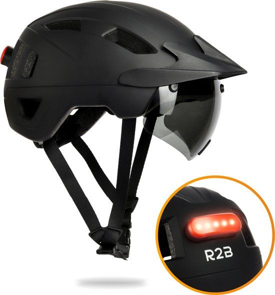 R2B Fietshelm - Speed Pedelec Helm - LED Verlichting - Maat XL - 61-64 cm - Zwart