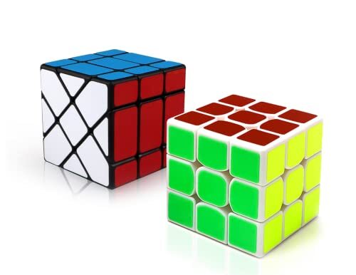 MAGIC SELECT Magische kubus, 3 x 3 cm, wit, neonkleuren + diagonale kubus, 3 x 3 cm, zwart, Yong-kubus, 3D-puzzel, voor kinderen en volwassenen, snelheidspuzel, ronde hoeken