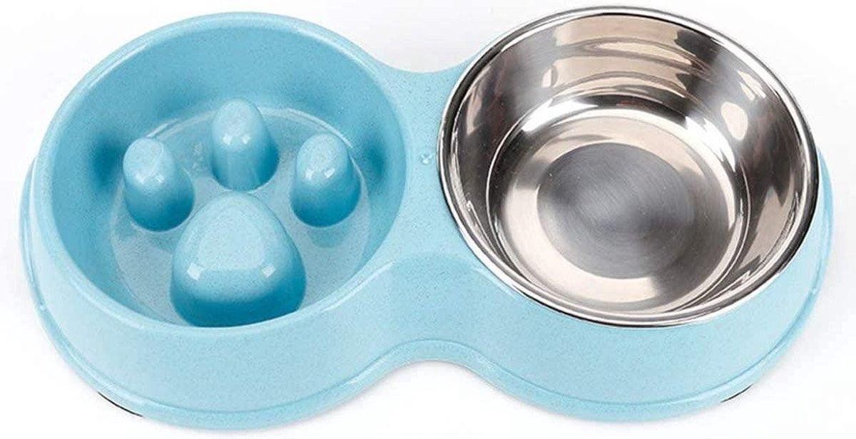 DMV Dubbele Voerbak - Hondenbak - Voederbak - Anti Schrok Bak - Kattenbak - Hond - Poes - Puppy's - Blauw